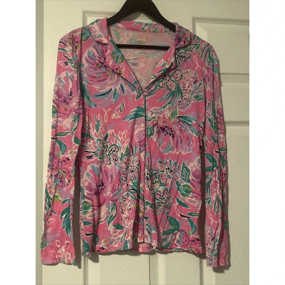 LILLY PULITZER PJ Knit Top Cockatoo Pink Paws For A‎ Cause Size Small